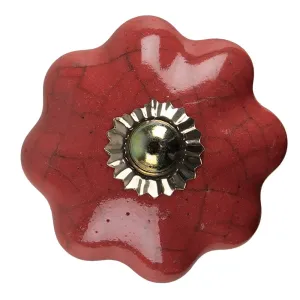 Červená keramická úchytka knopka ve tvaru květiny - Ø 4*4 cm 65203