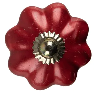 Červená keramická úchytka knopka ve tvaru květiny - Ø 4*4 cm 65204