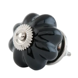 Keramická úchytka květina černá - Ø 4 cm 63511