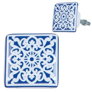 Keramická úchytka s modro-bílými ornamenty - 3*2*3 cm 63415