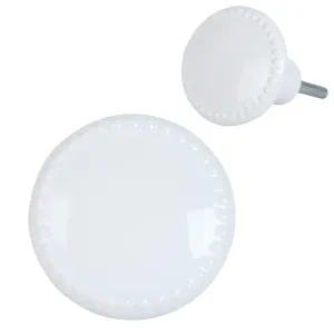 Kulatá vintage úchytka z keramiky v bílé barvě – Ø 4*4 cm 63439