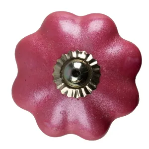 Malinová keramická úchytka knopka ve tvaru květiny - Ø 4*4 cm 65205