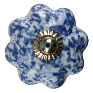 Modrá keramická úchytka knopka ve tvaru květiny - Ø 4*4 cm 65207