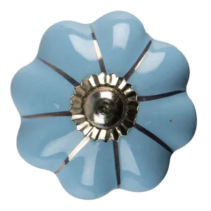 Modrá keramická úchytka knopka ve tvaru květiny - Ø 4*4 cm 65208