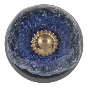 Modro-šedá keramická úchytka s mramorováním - Ø 4 cm 65024