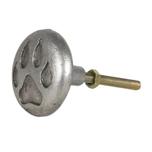 Stříbrná kovová nábytková úchytka s otiskem tlapky – Ø 4*3 cm 64685