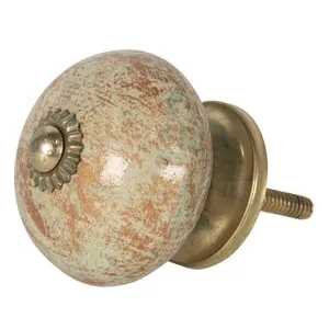 Vintage zelená úchytka z keramiky se zlatými kovovými detaily – Ø 4*4 cm 64480