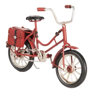 Kovový model červeného jízdního kola s brašnou - 16*5*10 cm 6Y3389