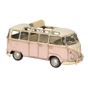 Kovový model retro růžového autobusu Volkswagen - 26*11*13 cm 6Y3796