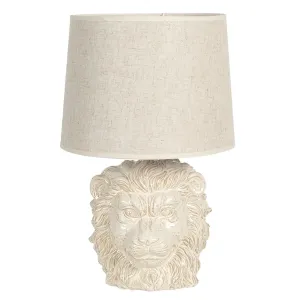 Béžová stolní lampa s hlavou lva - Ø 30*49 cm E27/max 1*60W 6LMC0019