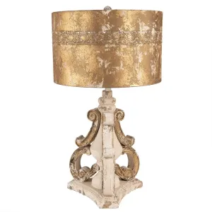 Béžovo - zlatá dřevěná stolní lampa Brocante Look - Ø 40*70 cm E27/max 1*60W 5LMC0027
