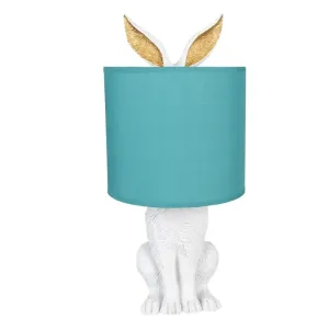 Bílá stolní lampa králík s tyrkysovým stínidlem Rabbi - Ø 20*43 cm E27/max 1*60W 6LMC0013WGR