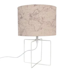 Bílá stolní lampa s béžovým stínidlem a mapou - Ø 22*34 cm E27/max 1*60W 6LMC0066