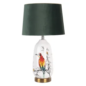 Bílo černá stolní lampa s ptáčkem a květy - Ø 28*50 cm / E27 6LMC0039