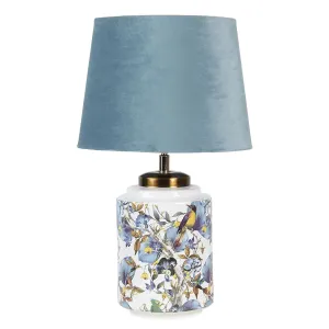 Bílo modrá stolní lampa s ptáčky - Ø 25*41 cm / E27 6LMC0040