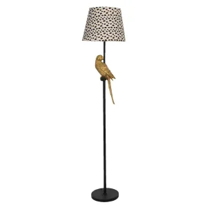 Stojací lampa se vzorovaným stínidlem a dekorací papouška – Ø 37*165 cm E27 5LMC0005