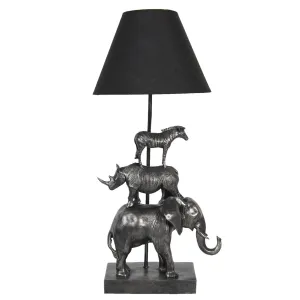 Stolní lampa s černým stínidlem a dekorací zvířat Safari - 32*27*65 cm 5LMC0003