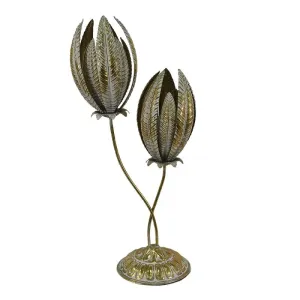 Zlatá dekorativní kovová stolní lampa s květy Vionia - 42*27*88 cm E27/max 2*40W 5LMP643