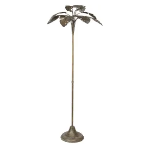 Bronzová antik kovová stojací lampa s dekorem listů - 64*64*165 cm/ 3*40W 5LMP327