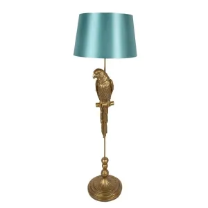 Zlatá stojací lampa s papouškem a se zeleným stínidlem - Ø 40*120 cm E27/max 1*60W 5LMC0022