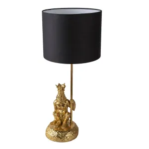 Zlatá stolní lampa s opicí a korunkou a černým stínidlem Monkey King - Ø 23*45 cm E27 6LMC0048