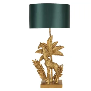 Zlatá stolní lampa s žirafou a zeleným stínidlem - 33*20*67 cm E27/max 1*60W 5LMC0023