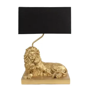 Zlatá stolní lampa se lvem a černým stínidlem - 32*22*44 cm E27/max 1*60W 6LMC0064