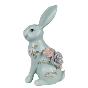 Modrá dekorace králíček zdobený květy - 16*11*28 cm 6PR5042