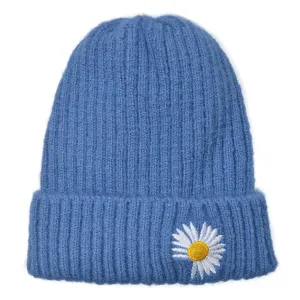 Modrá dětská zimní čepice s květinou MLLLHA0016BL