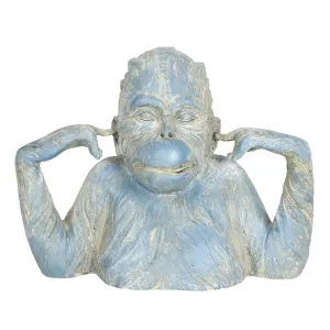 Modro-krémová dekorace opice Singe - 24*11*19 cm 6PR3207