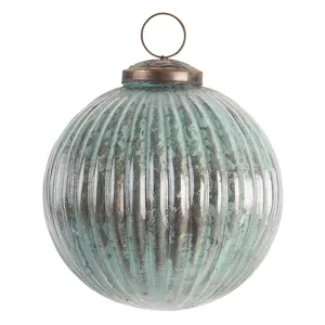 Modro šedá vánoční koule s žebrováním a patinou - Ø 10 cm 6GL3192