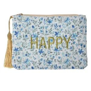 Modrobílá dámská toaletní taška s květy Happy - 21*15 cm JZMB0014