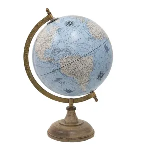 Modrý dekorativní glóbus na dřevěném podstavci Globe - 22*22*37 cm 64916
