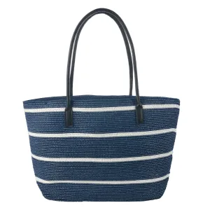 Bílo modrá plážová taška s koženkovými uchy - 46*30 cm JZBG0249