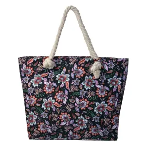 Černá plážová taška s květy Florali - 43*3*33 cm JZBG0264Z