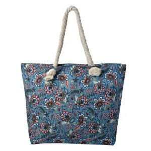 Modrá plážová taška s květy Florali - 43*3*33 cm JZBG0264GR