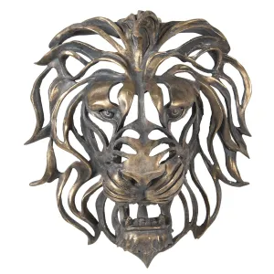 Zlatá nástěnná dekorativní hlava lva s patinou - 42*23*46 cm 6PR2811