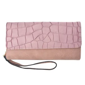 Staro růžová koženková peněženka s poutkem a imitací hadí kůže - 20*10.5 cm JZWA0049P