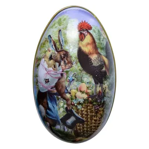 Plechové otevírací vajíčko s králíčkem a kohoutem - 7*11*7 cm 65342