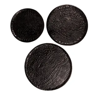 3ks černý kovový dekorativní podnos/ tác - Ø 40*2 / Ø 35*2 / Ø 29*2 cm 65086