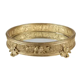Zlatý antik dekorativní kulatý podnos se zrcadlem - 37*29*8 cm 65132