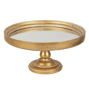 Zlatý vintage dekorativní podnos se zrcadlem - Ø 27*13 cm 6PR3235