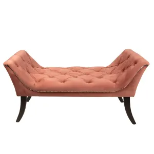 Růžová sametová pohovka / lavice s opěrkami Lounge Sofa - 117*45*63 cm 50553P