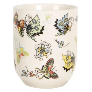 Porcelánový kalíšek na čaj s motýlky - ∅ 6*8 cm / 0,1L 6CEMU0069