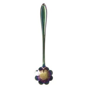 Tyrkysovo-fialová kovová dezertní lžička ve tvaru kytičky Floffy - 3*12 cm 64452