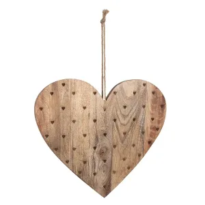 Dřevěné prkénko ve tvaru srdce a se srdíčky - 38*40*2 cm 6H2302