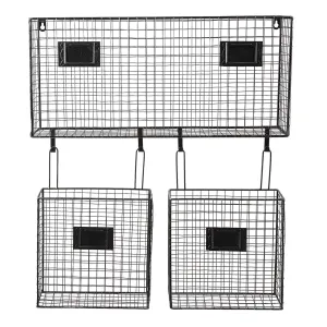 Černý kovový nástěnný stojan Set s košíky - 56*12*65 cm 6Y4455