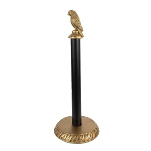 Zlato-černý antik držák na kuchyňské utěrky s papouškem Parrot  - Ø 16*41 cm 6PR3761