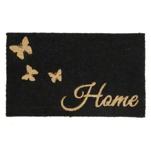 Černá kokosová rohožka s motýlky Home - 75*45*1 cm MC218