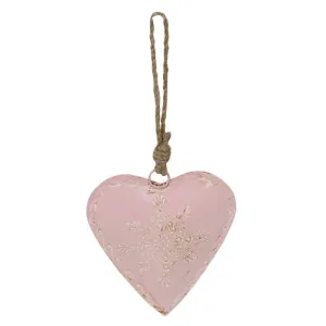 Růžové závěsné kovové srdce se zdovením Heartic - 12*2*12 cm 6Y5272